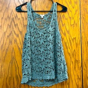 Small Sage Green Ecote Ebroidered Lace Sleeveless Blouse